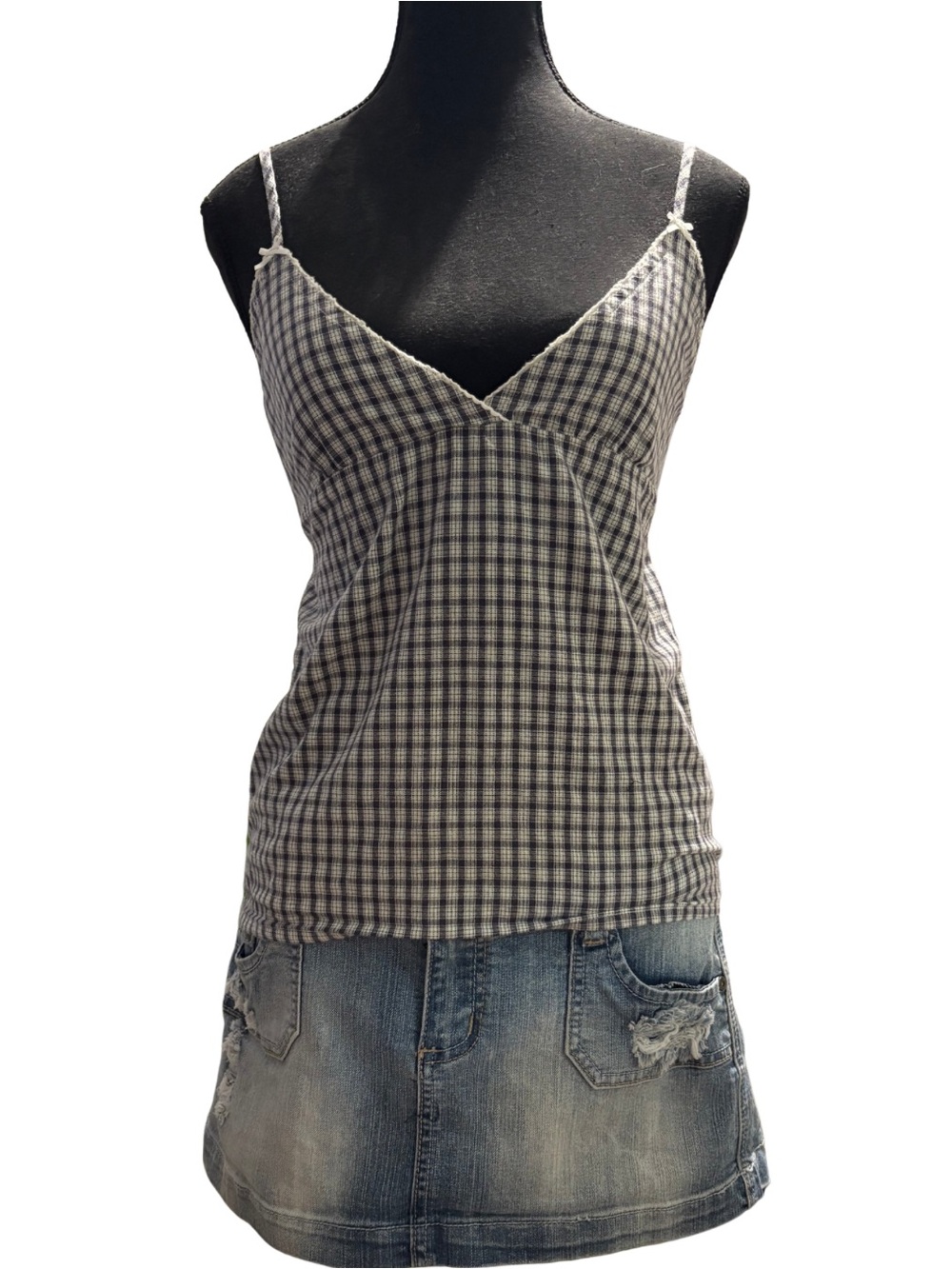 Brandy Melville Plaid Cotton Trimmed Babydoll Cami